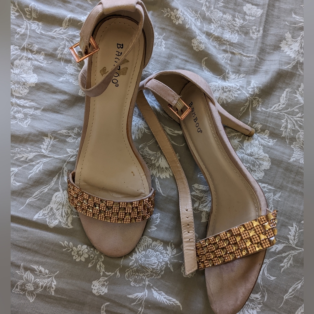 High heeled sparkly rose gold sandals